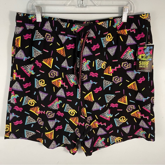 Surf Society Men's XL Swim Trunks Retro Saved By The Bell 80’s Beach Shorts - Picture 1 of 11
